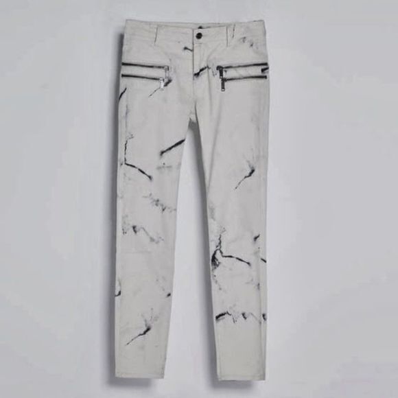 ZARA: MARBLE EFFECT PRINT WAXED PANTS SLIM JEANS - Picture 5 of 13